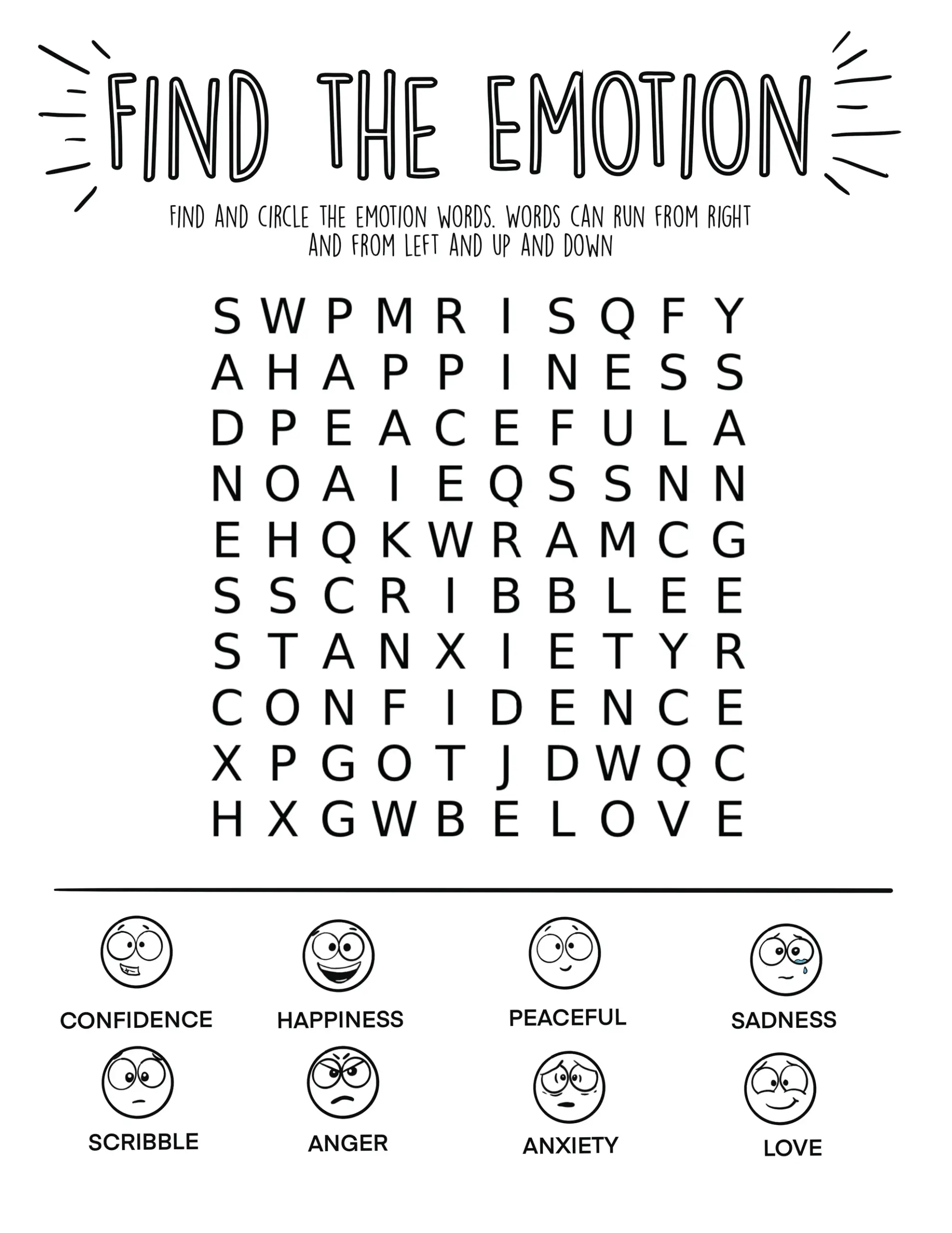 SPOT Emotions Crossword Download Activity Printable Diane Alber