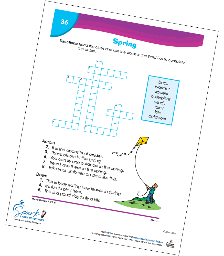 Spring Crossword Puzzle Free Printable Carson Dellosa