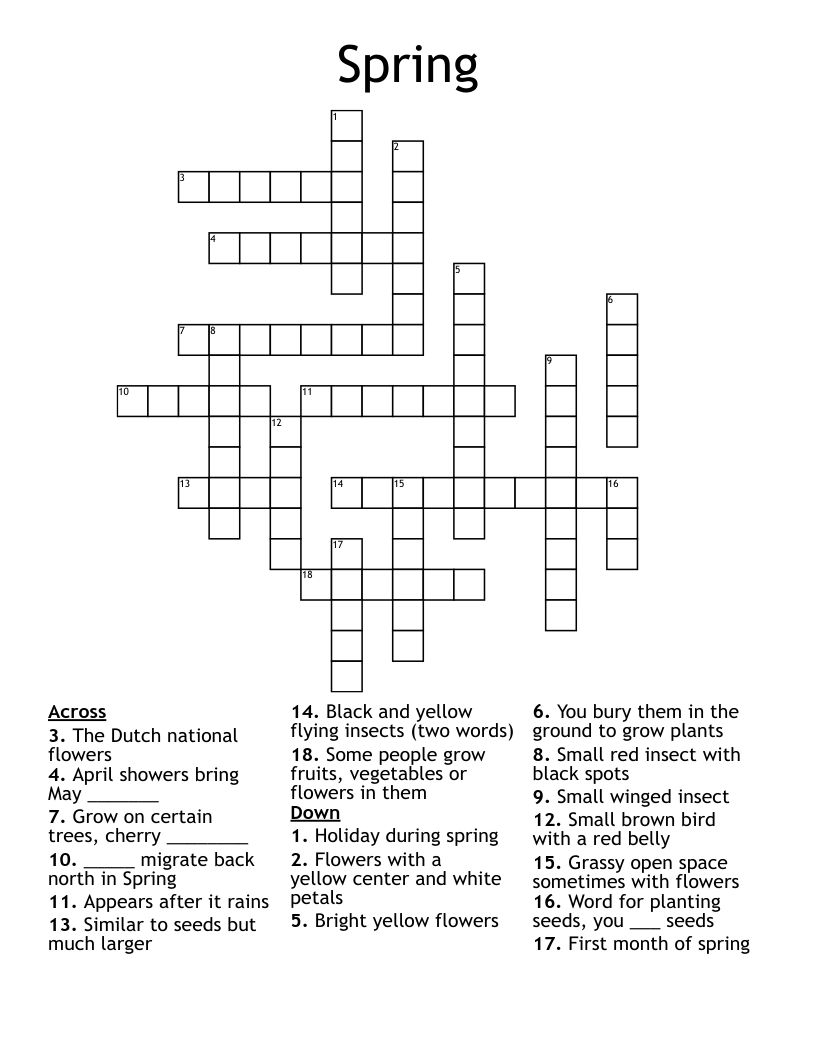 Spring Crossword WordMint Spring Crossword WordMint