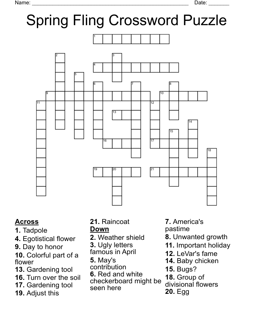 Spring Fling Crossword Puzzle WordMint