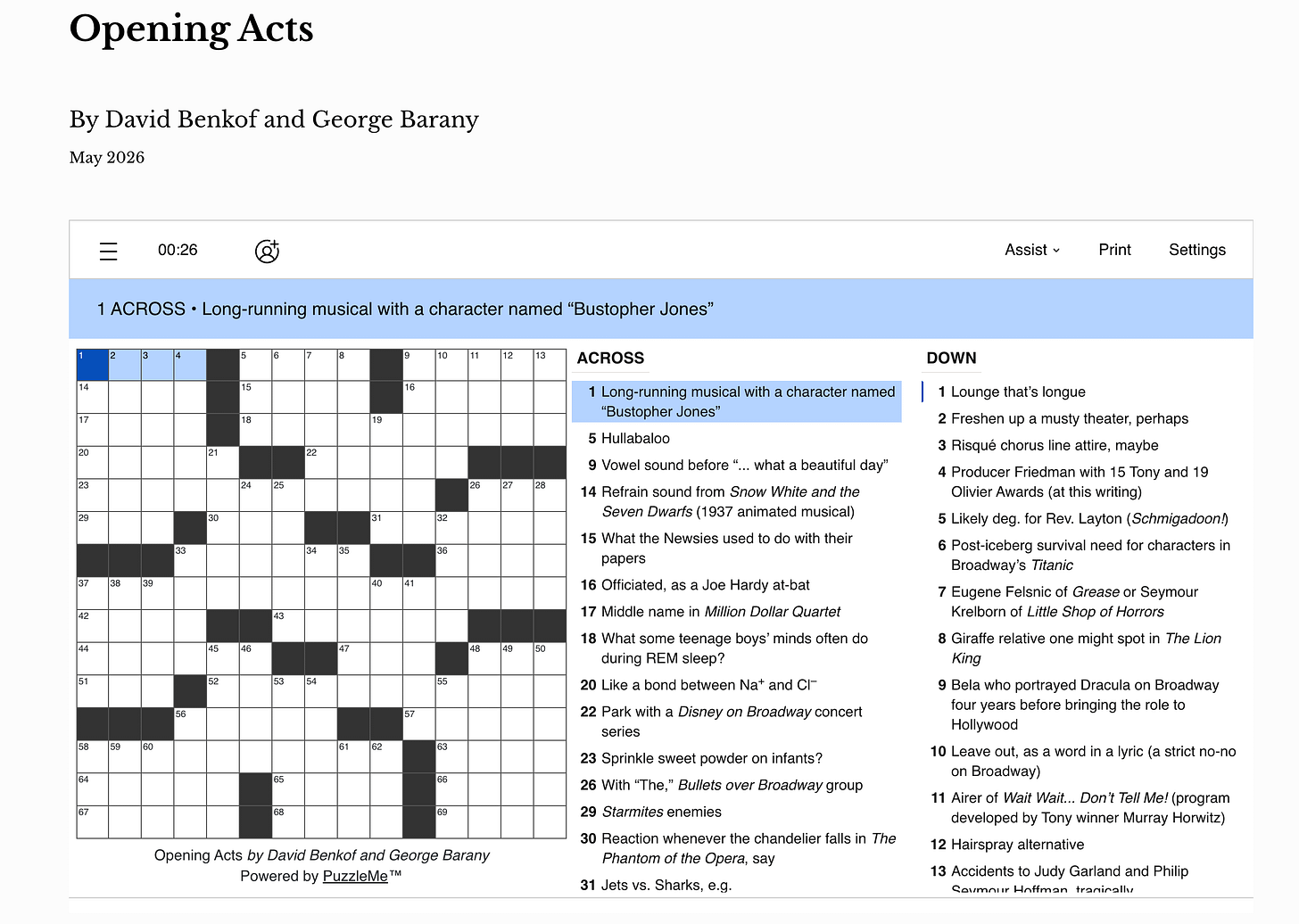 Spring MARQUEE Crossword Puzzle Opening Acts 