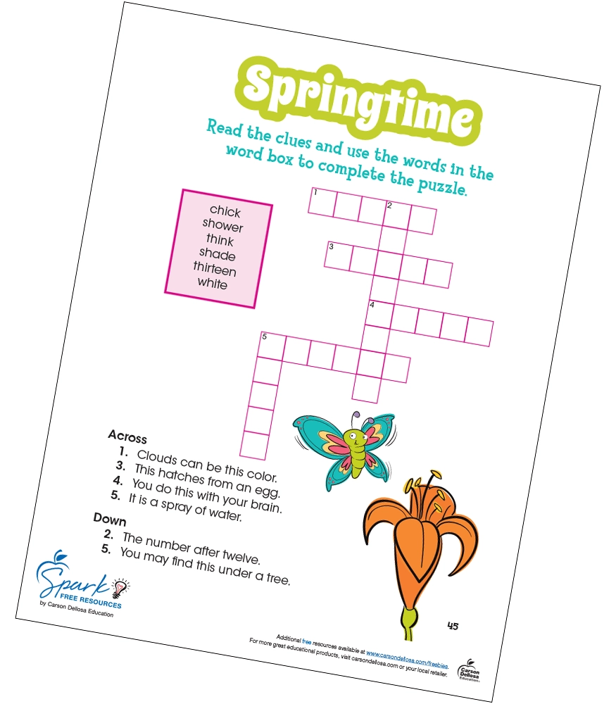 Springtime Crossword Puzzle Free Printable Carson Dellosa
