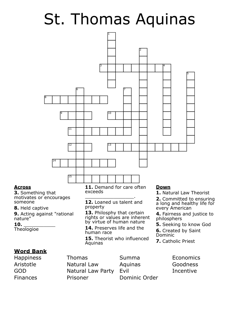 St Thomas Aquinas Crossword WordMint