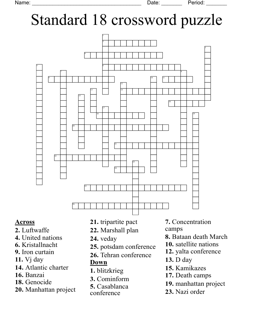 Standard 18 Crossword Puzzle WordMint