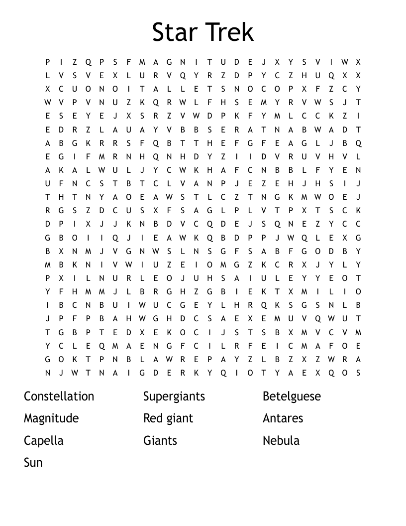 Star Trek Word Search WordMint
