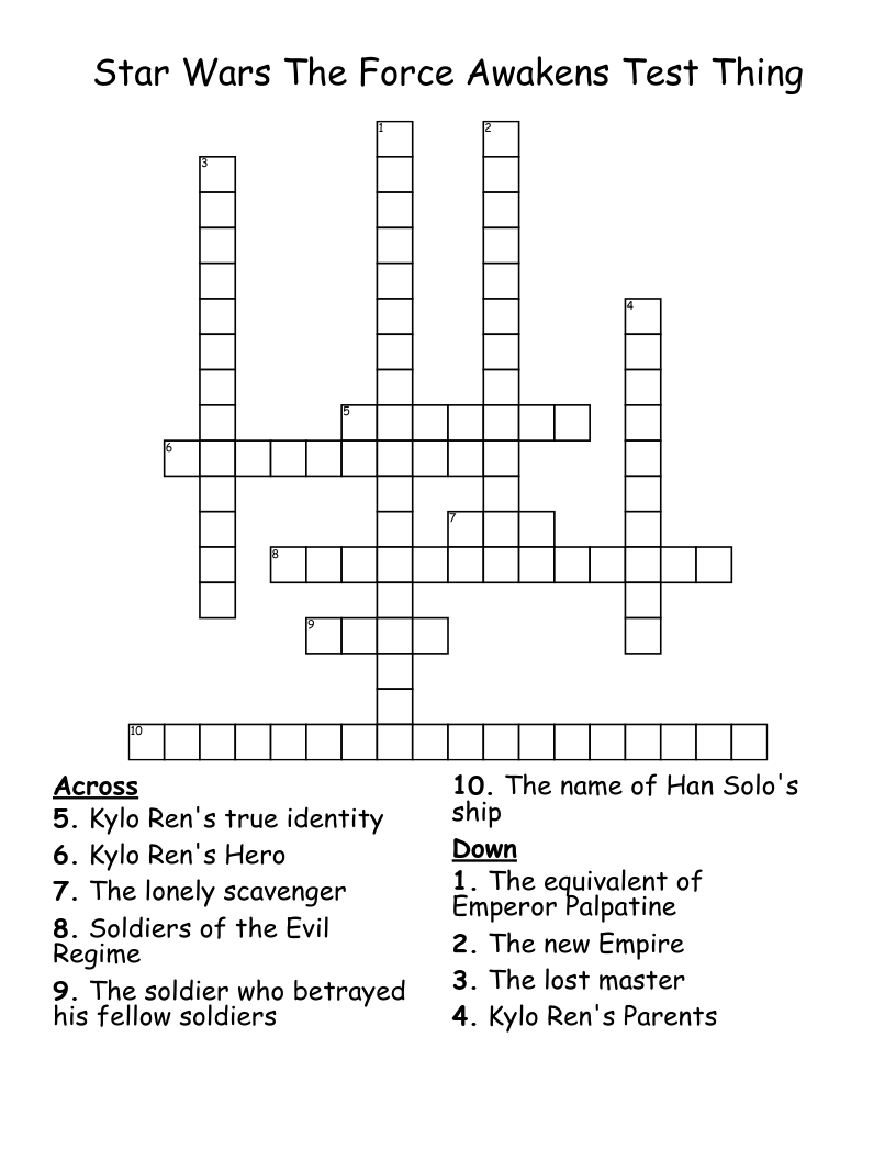 Star Wars The Force Awakens Test Thing Crossword WordMint