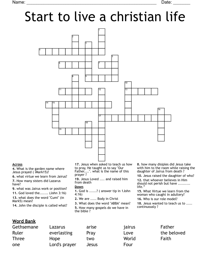Start To Live A Christian Life Crossword WordMint