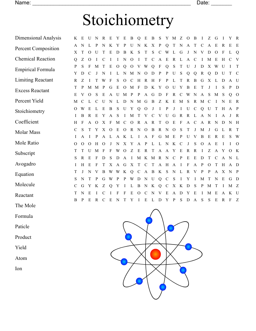 Stoichiometry Word Search WordMint