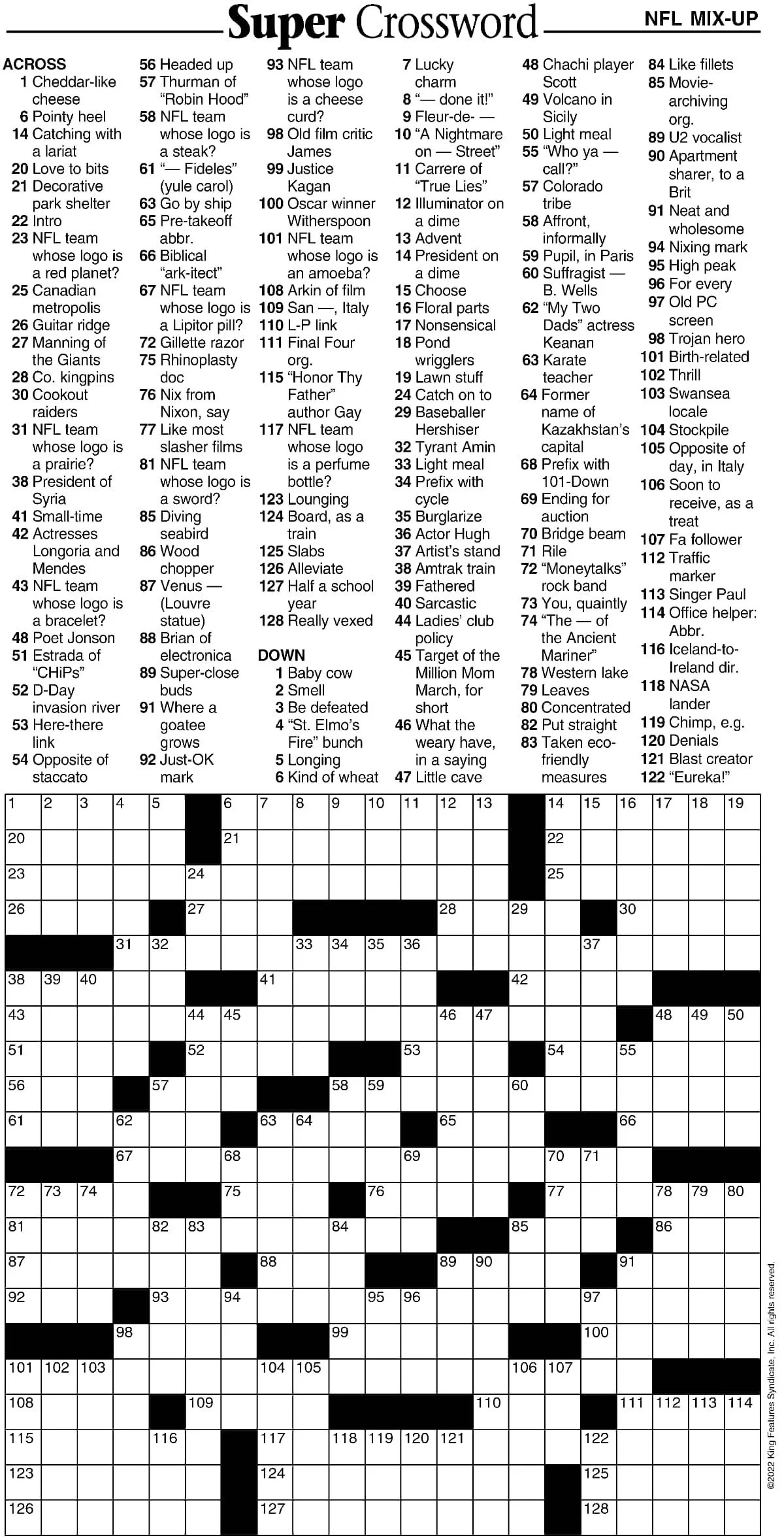 Super Crossword NFL Mix Up Your West Central Voice