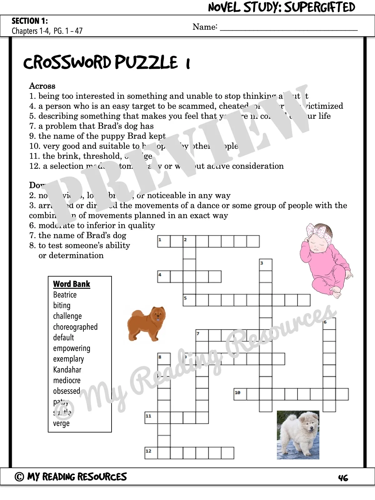 Supergifted Section Quizzes Crossword Puzzles My Reading Resources