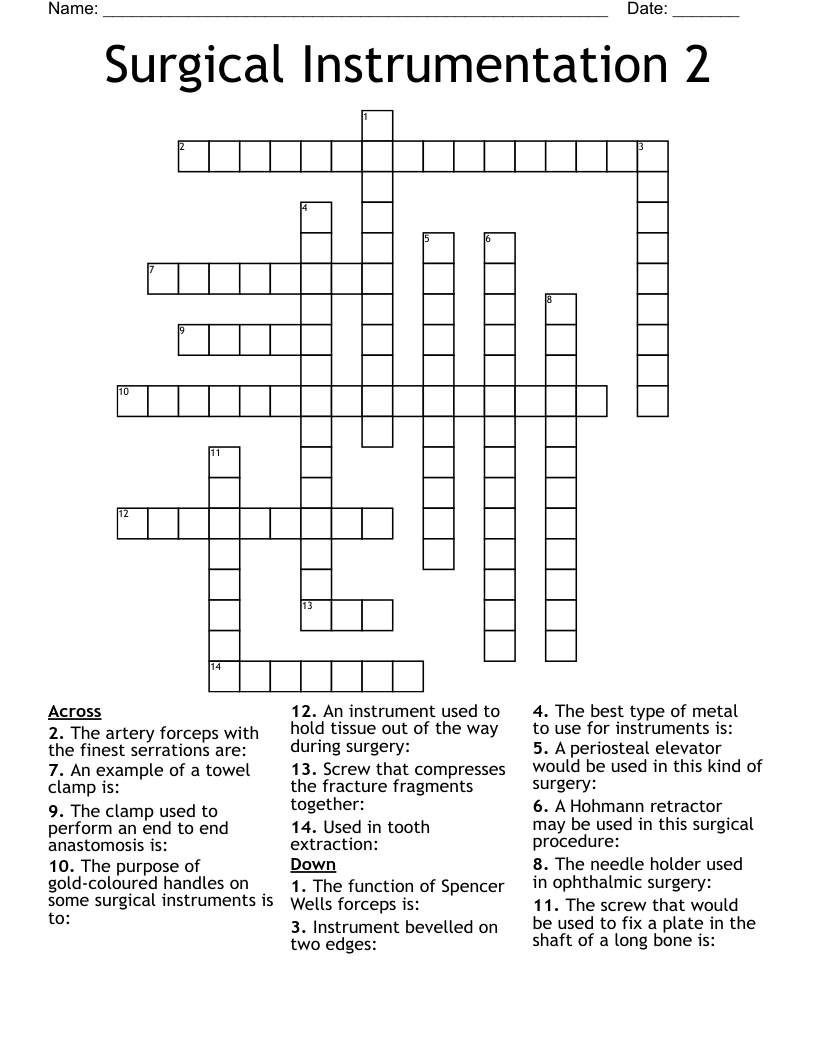 Surgical Instrumentation 2 Crossword WordMint