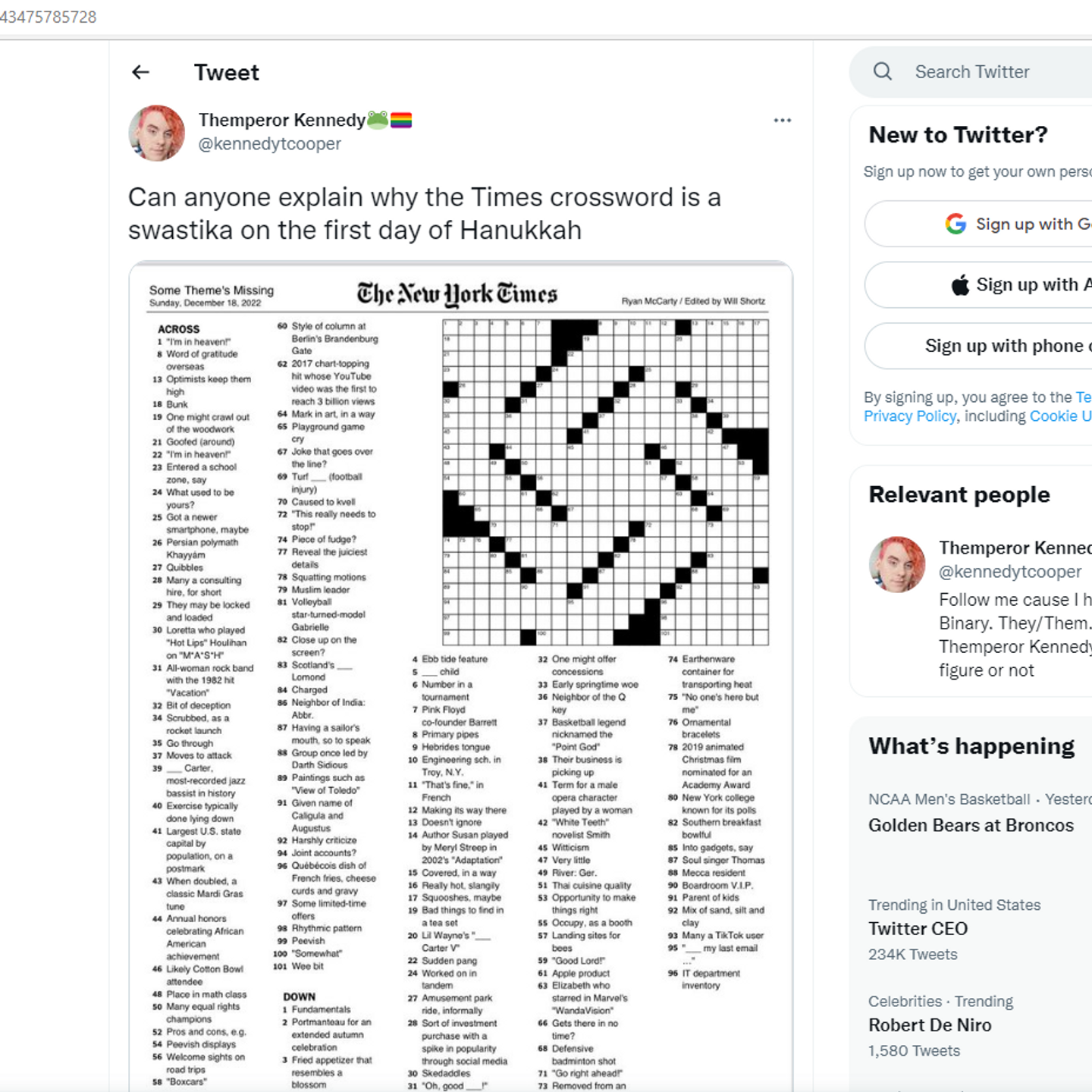 Swastika shaped NYT Crossword Puzzle On 1st Day Of Hanukkah Leads To Backlash