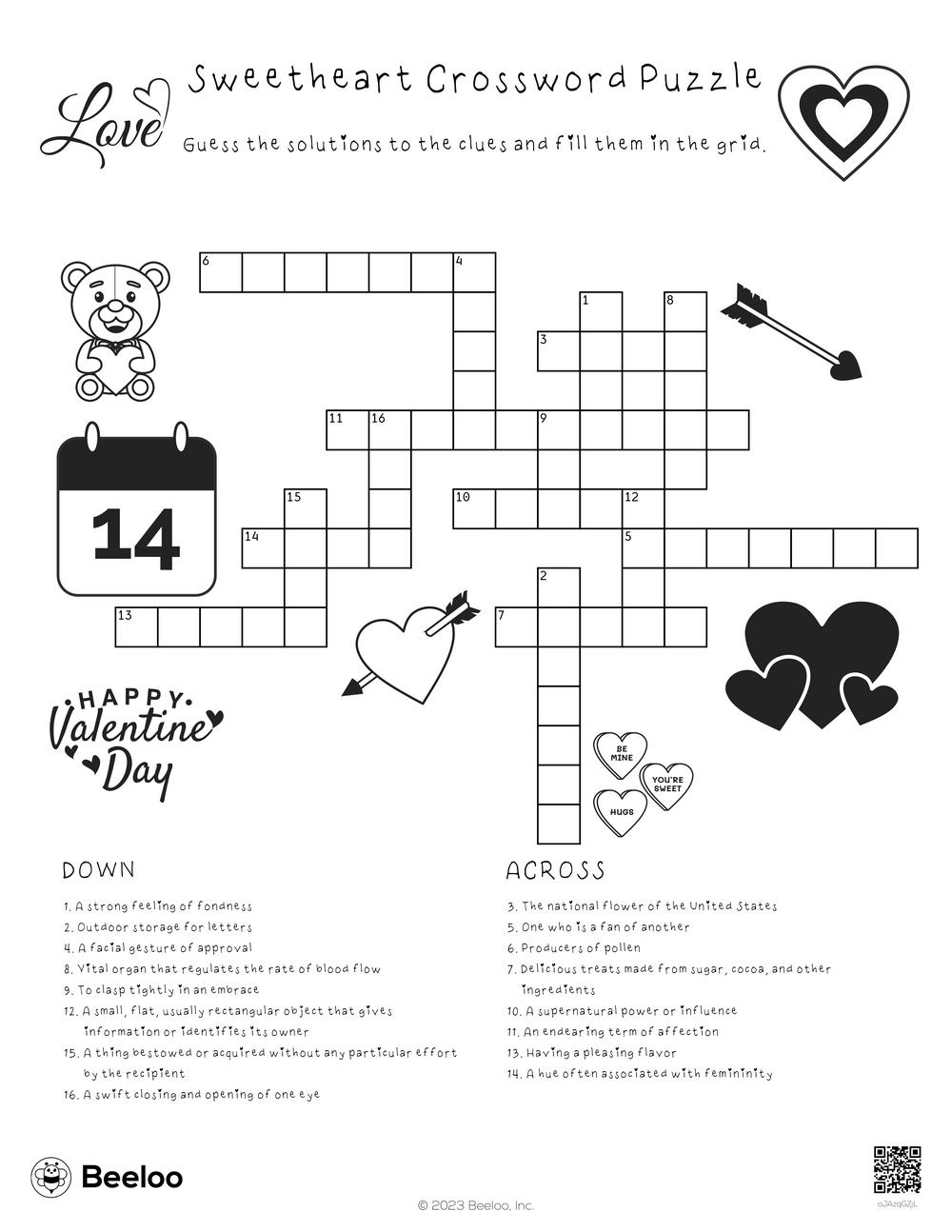 Sweetheart Crossword Puzzle Beeloo Printable Crafts And Activities For Kids