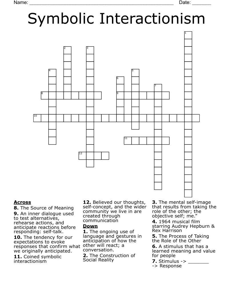 Symbolic Interactionism Crossword WordMint
