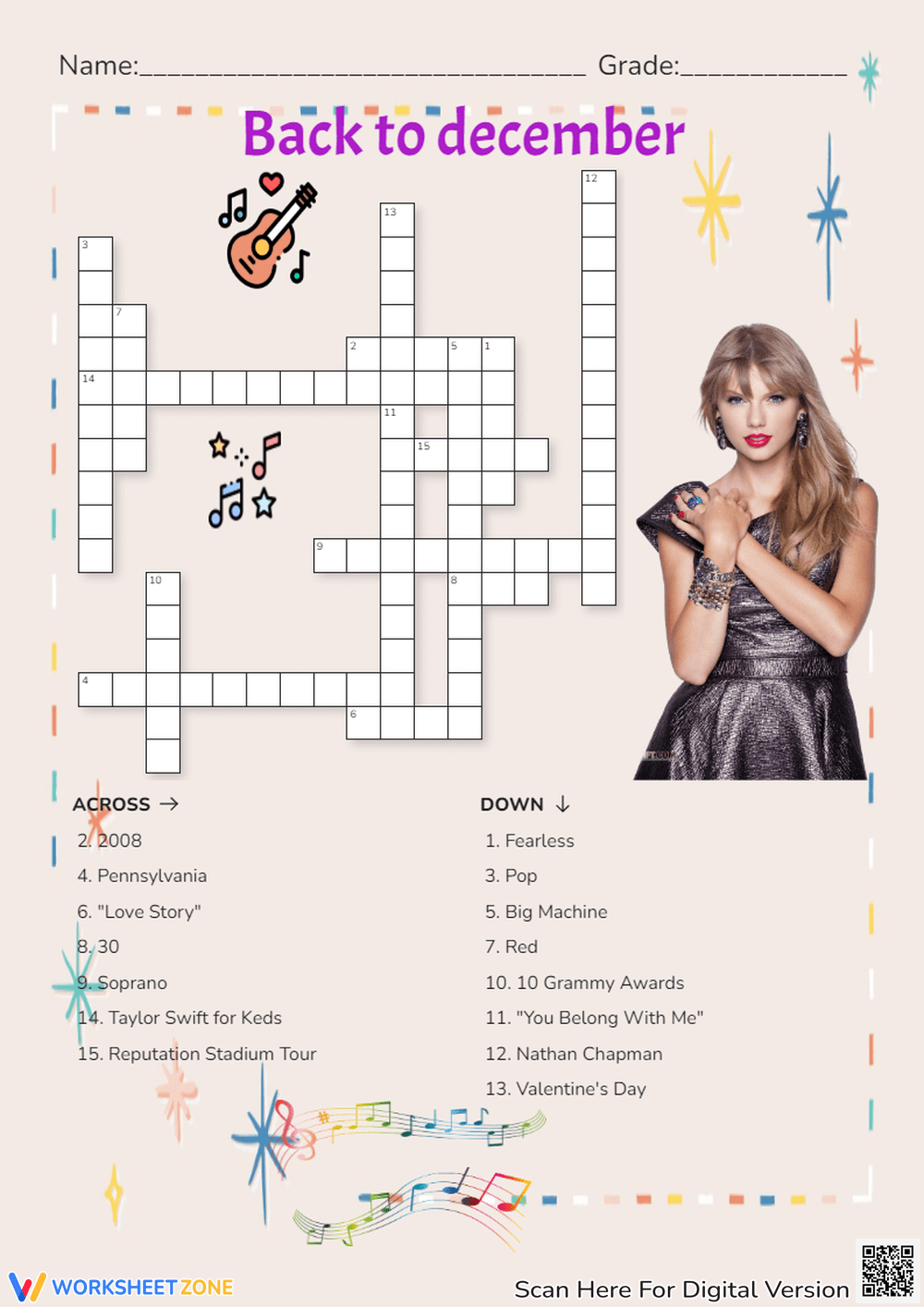 Taylor Swift Crossword Puzzle For Music Fans