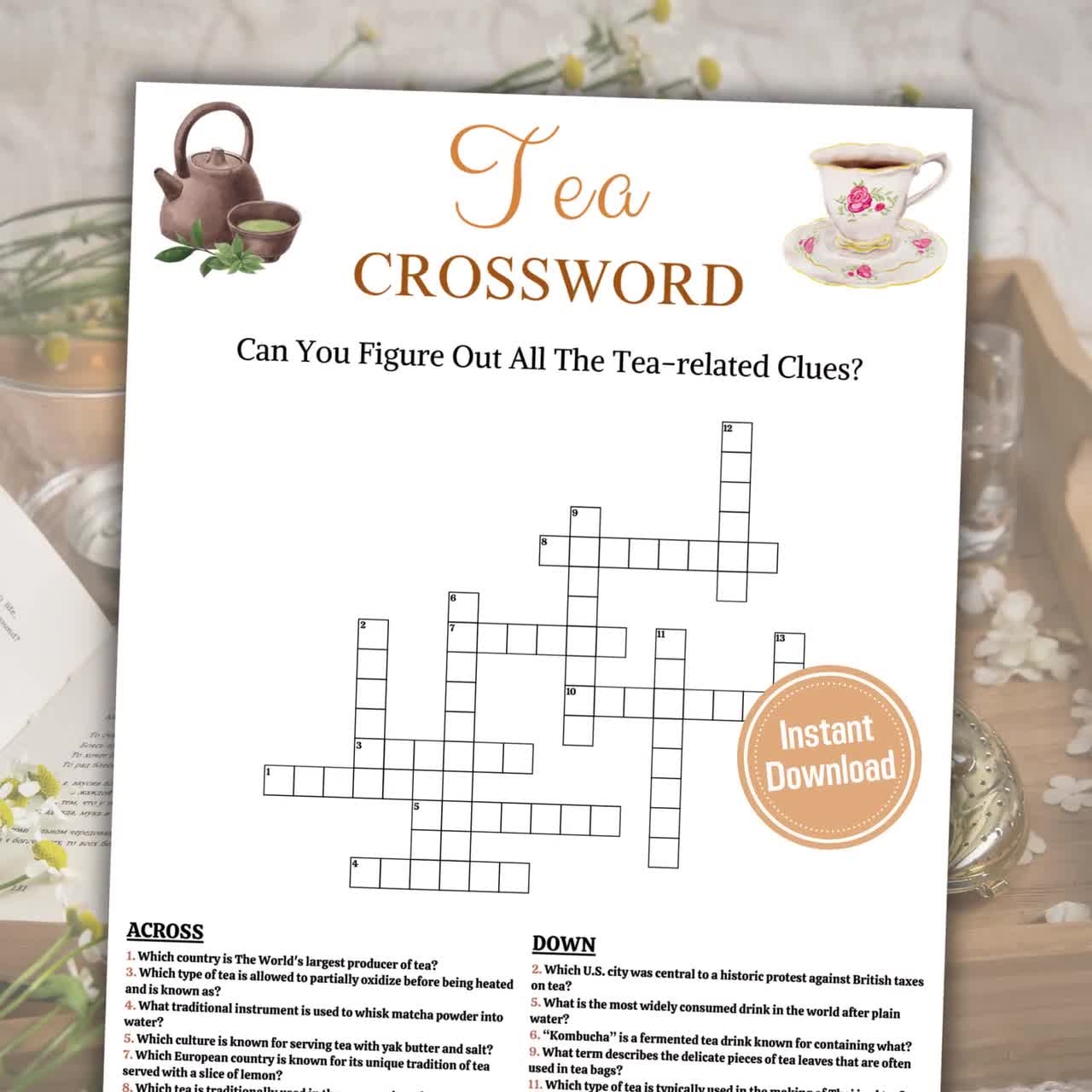 Tea Crossword Game Minimalist Tea Party Word Find Game Printable Crossword Puzzle Tea Time Word Game Instant Download PDF Etsy Denmark