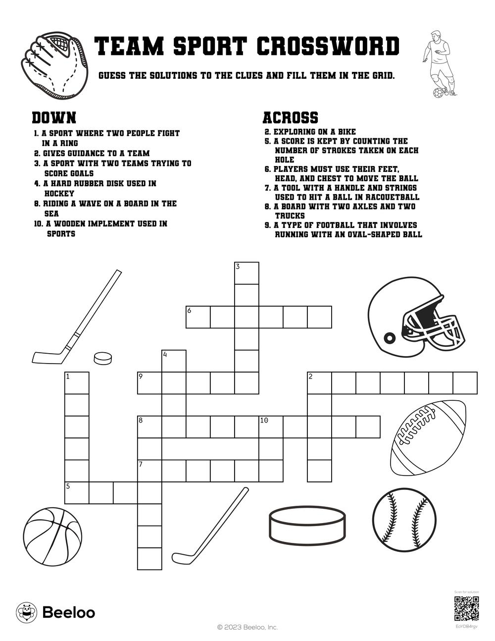 Team Sport Crossword Beeloo Printable Crafts And Activities For Kids