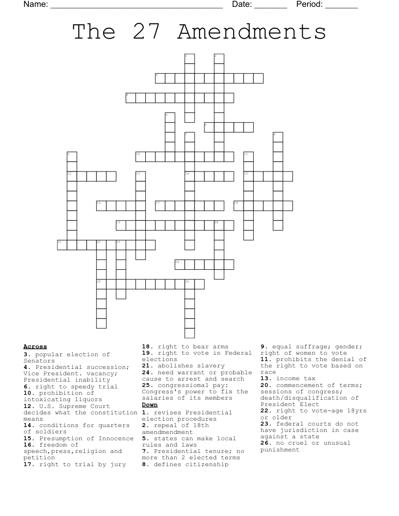 The 27 Amendments Crossword WordMint