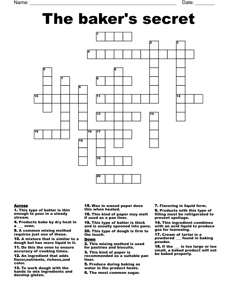 The Baker s Secret Crossword WordMint