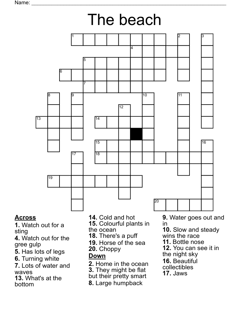 The Beach Crossword WordMint