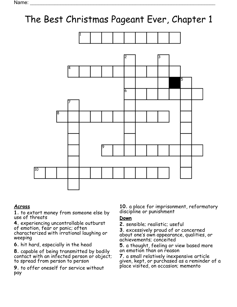 The Best Christmas Pageant Ever Chapter 1 Crossword WordMint