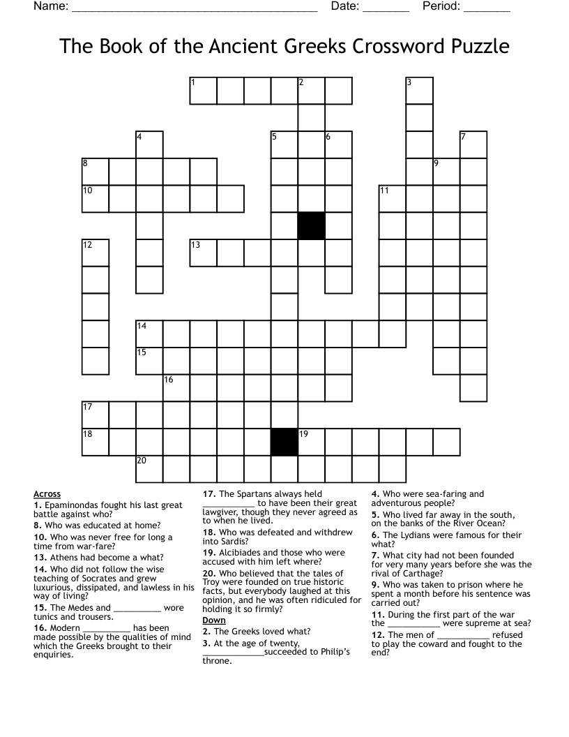 The Book Of The Ancient Greeks Crossword Puzzle WordMint