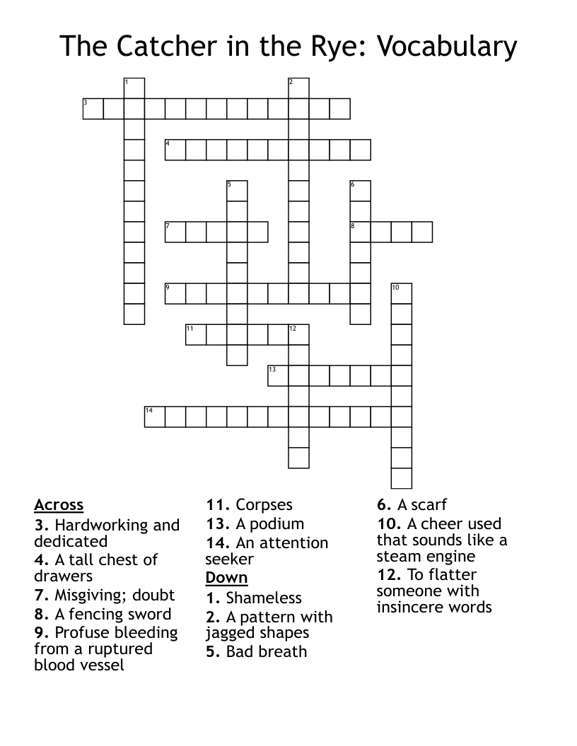 The Catcher In The Rye Vocabulary Crossword WordMint The Catcher In The Rye Vocabulary Crossword WordMint