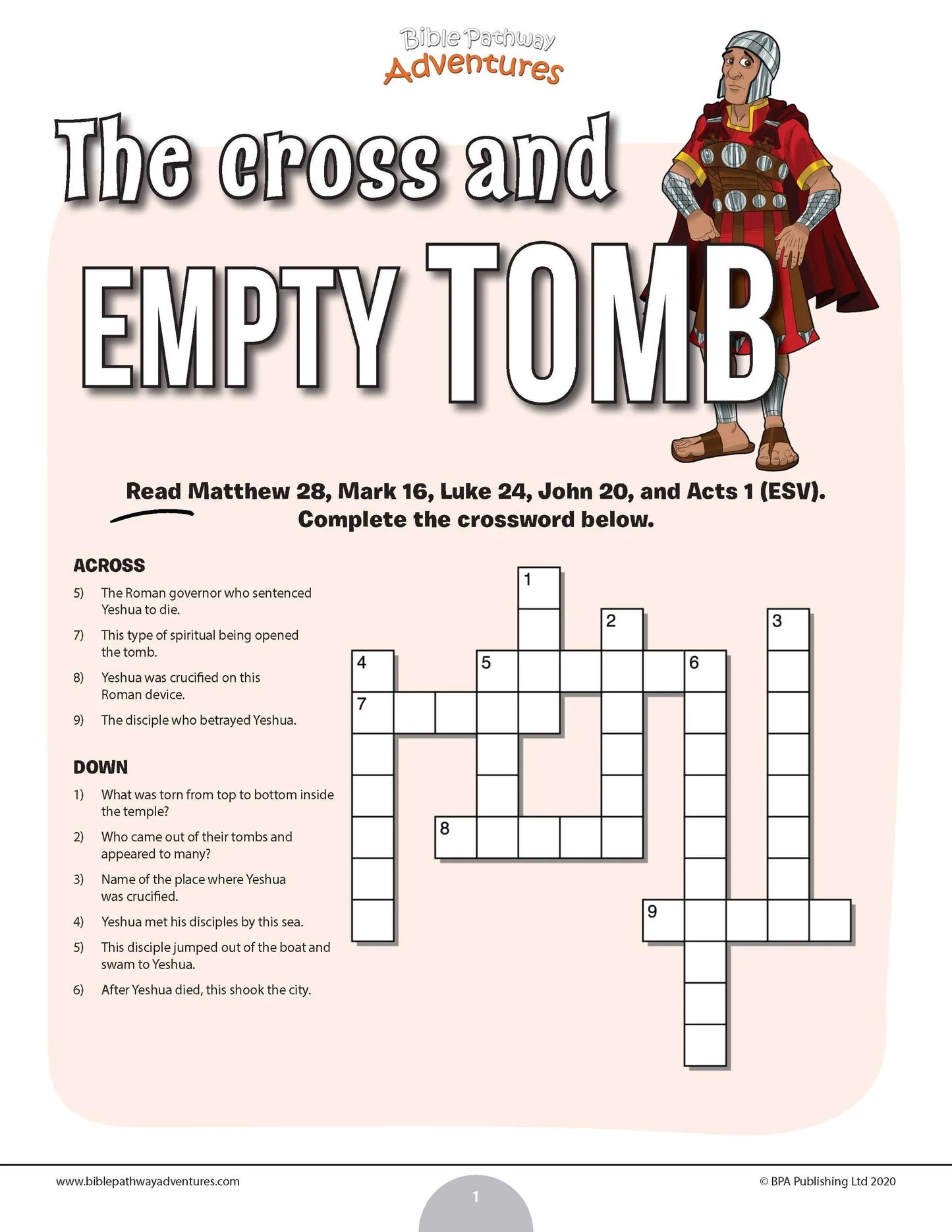 The Cross And Empty Tomb Bible Crossword Puzzle Grades 3 6 Bible Pathway Adventures
