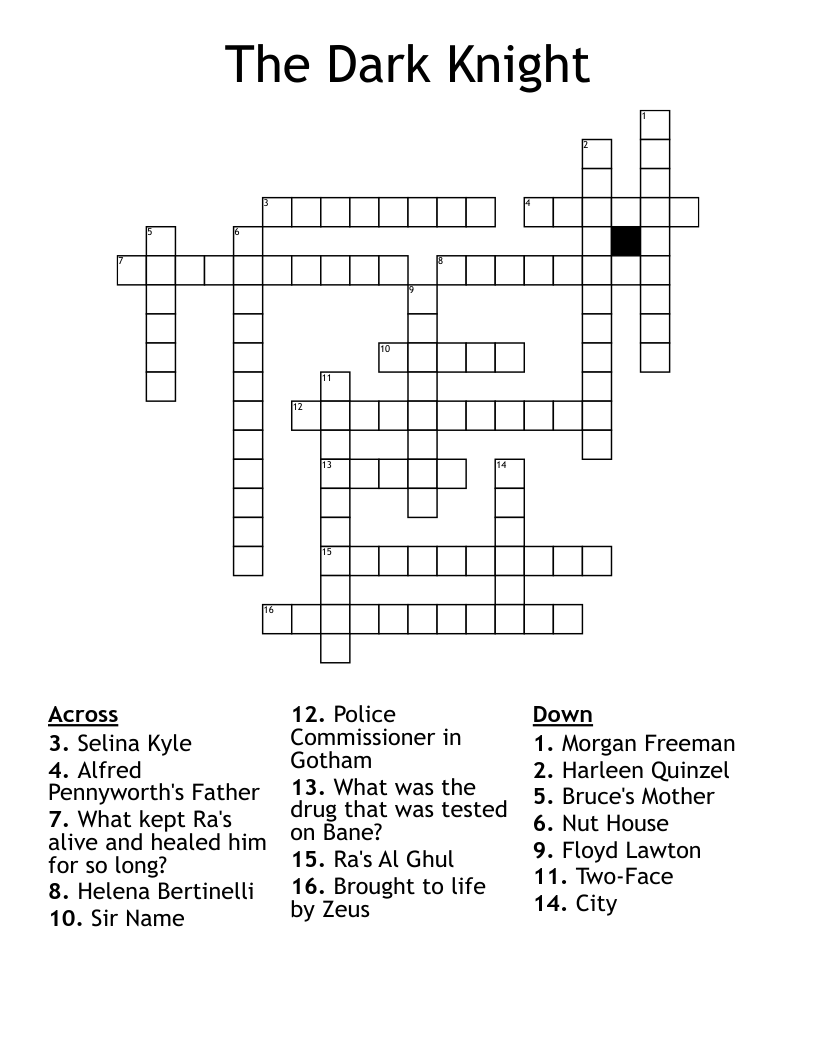 The Dark Knight Crossword WordMint