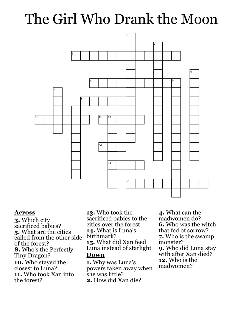 The Girl Who Drank The Moon Crossword WordMint