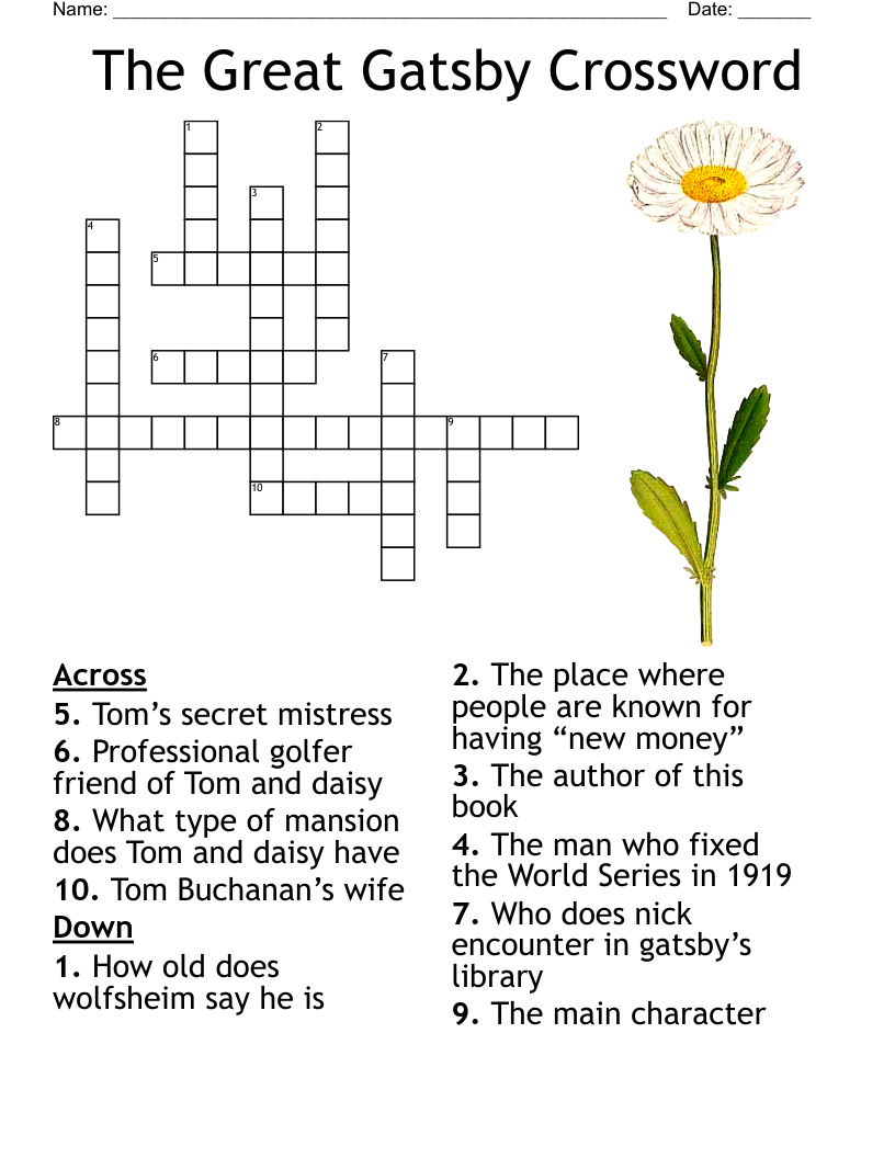 The Great Gatsby Crossword WordMint The Great Gatsby Crossword WordMint
