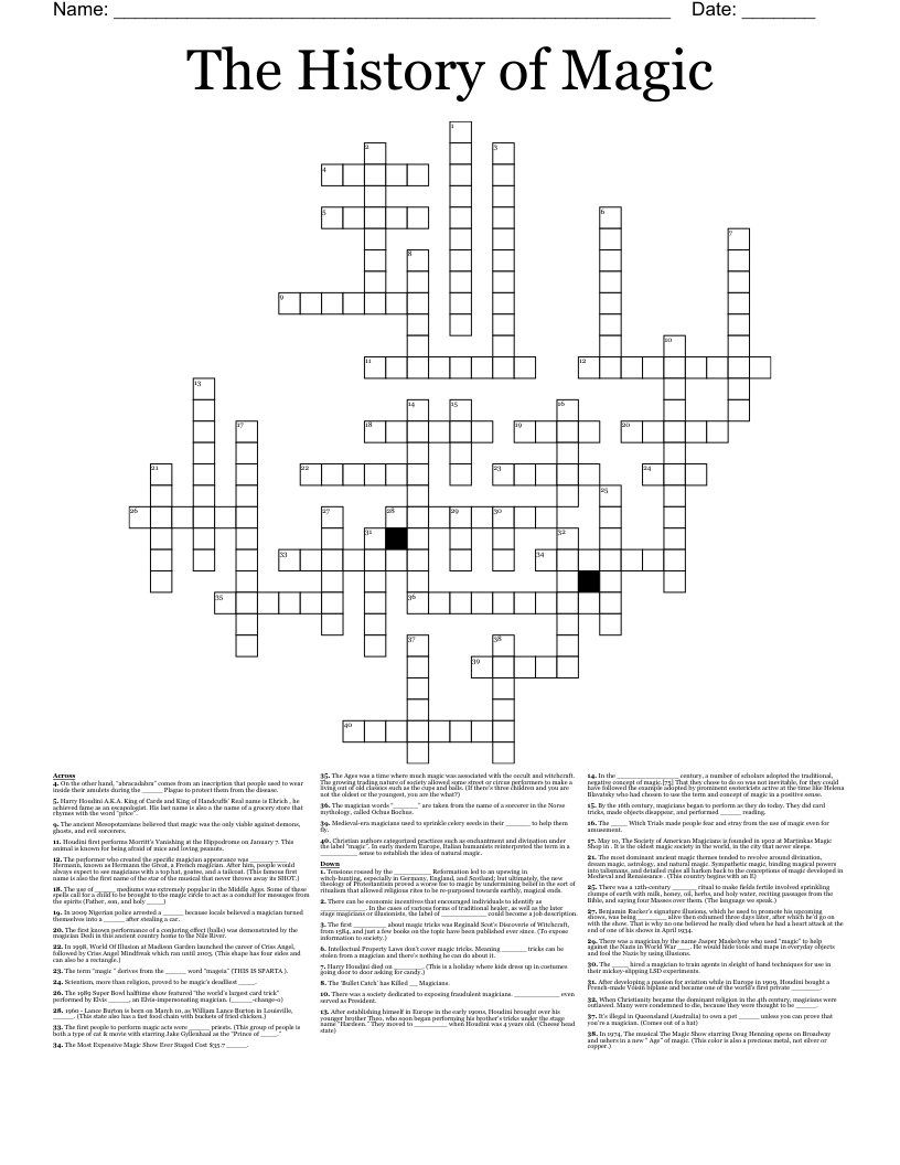 The History Of Magic Crossword WordMint