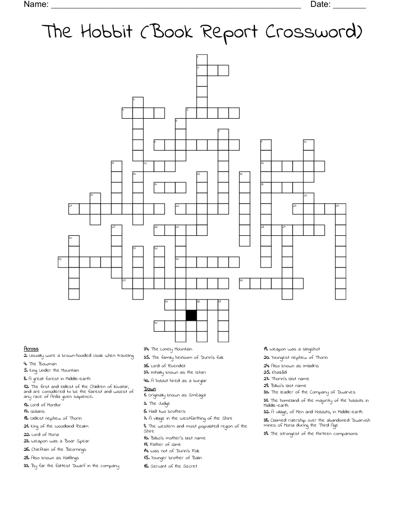 The Hobbit Book Report Crossword WordMint