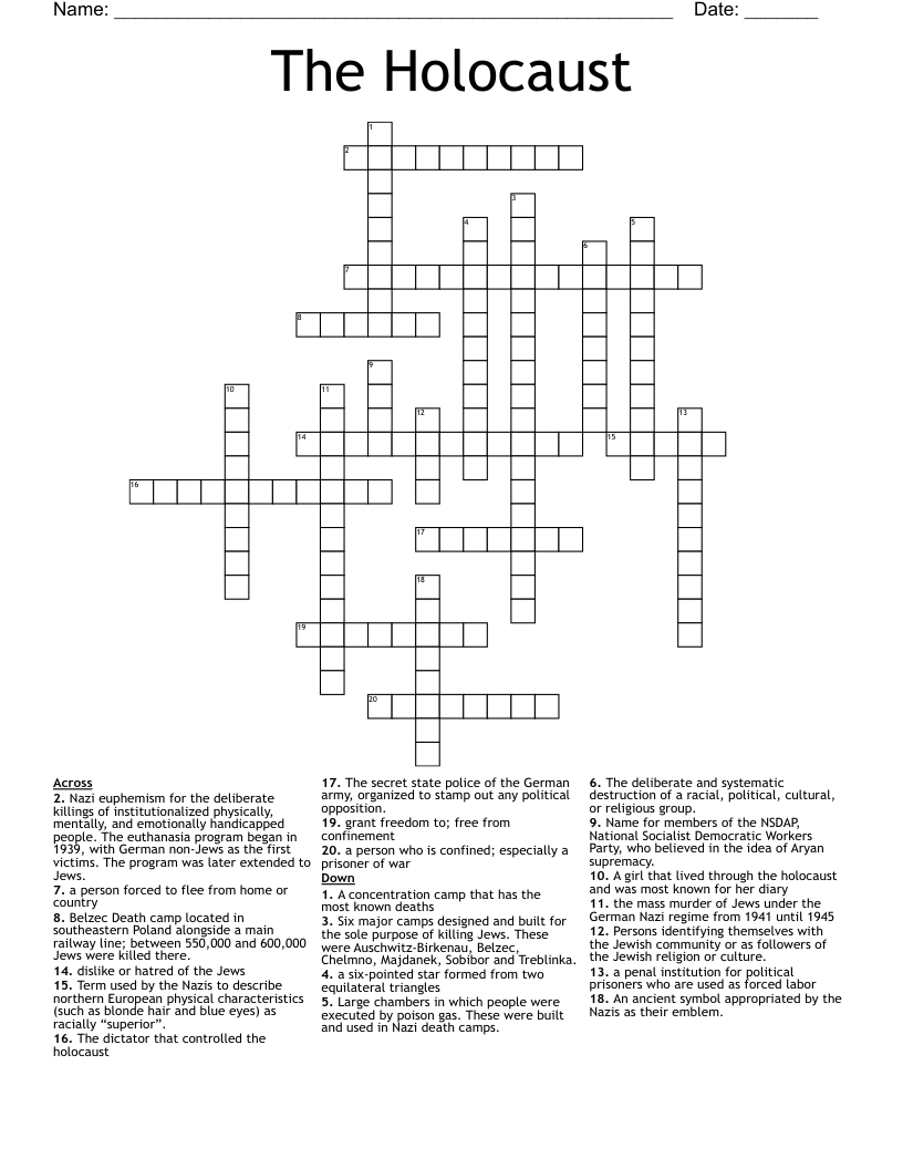 The Holocaust Crossword WordMint