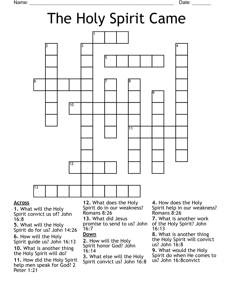 The Holy Spirit Came Crossword WordMint