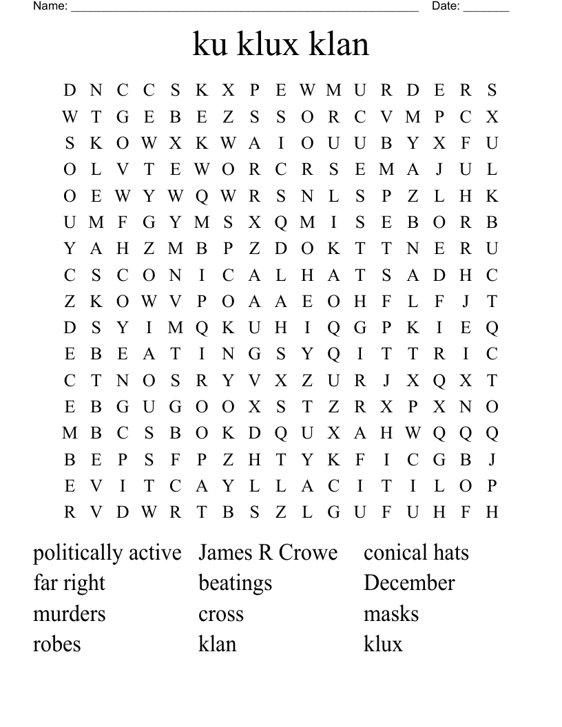 The Ku Klux Klan Crossword WordMint