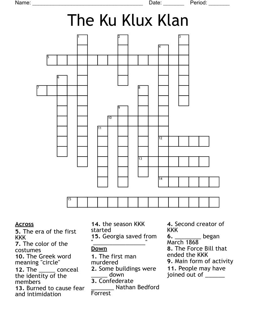 The Ku Klux Klan Crossword WordMint