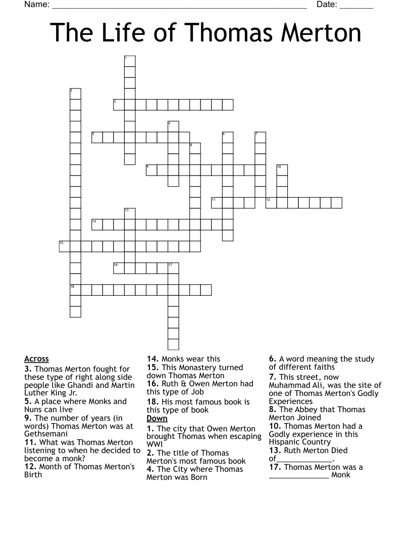 The Life Of Thomas Merton Crossword WordMint