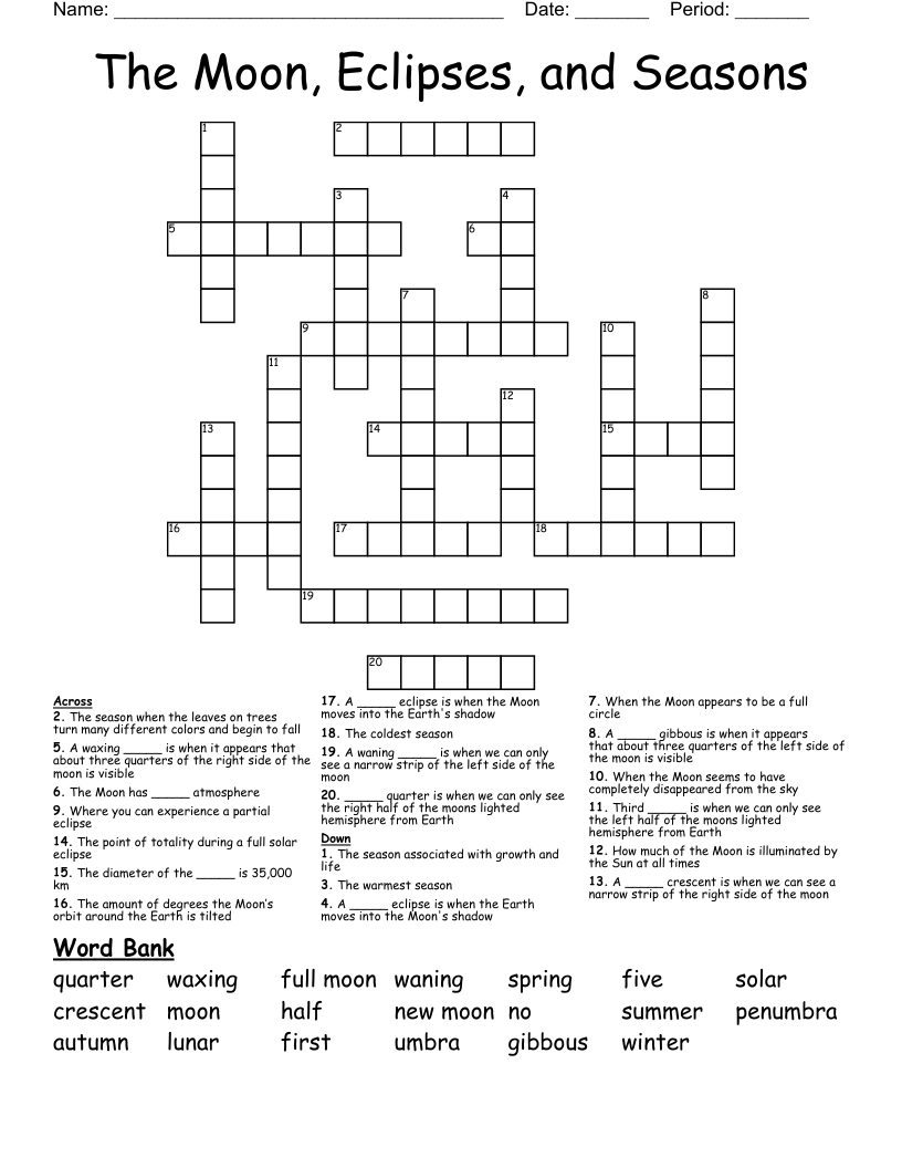The Moon Eclipses And Seasons Crossword WordMint