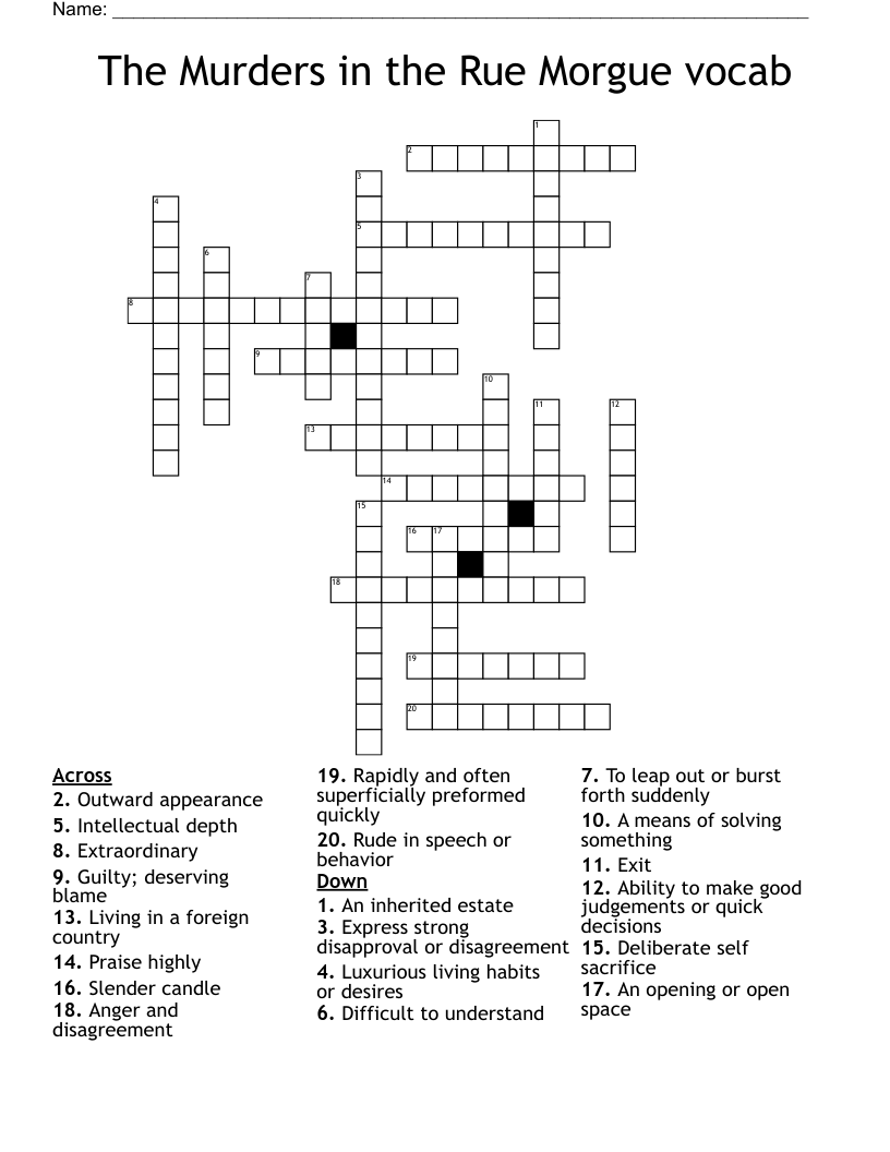 The Murders In The Rue Morgue Vocab Crossword WordMint
