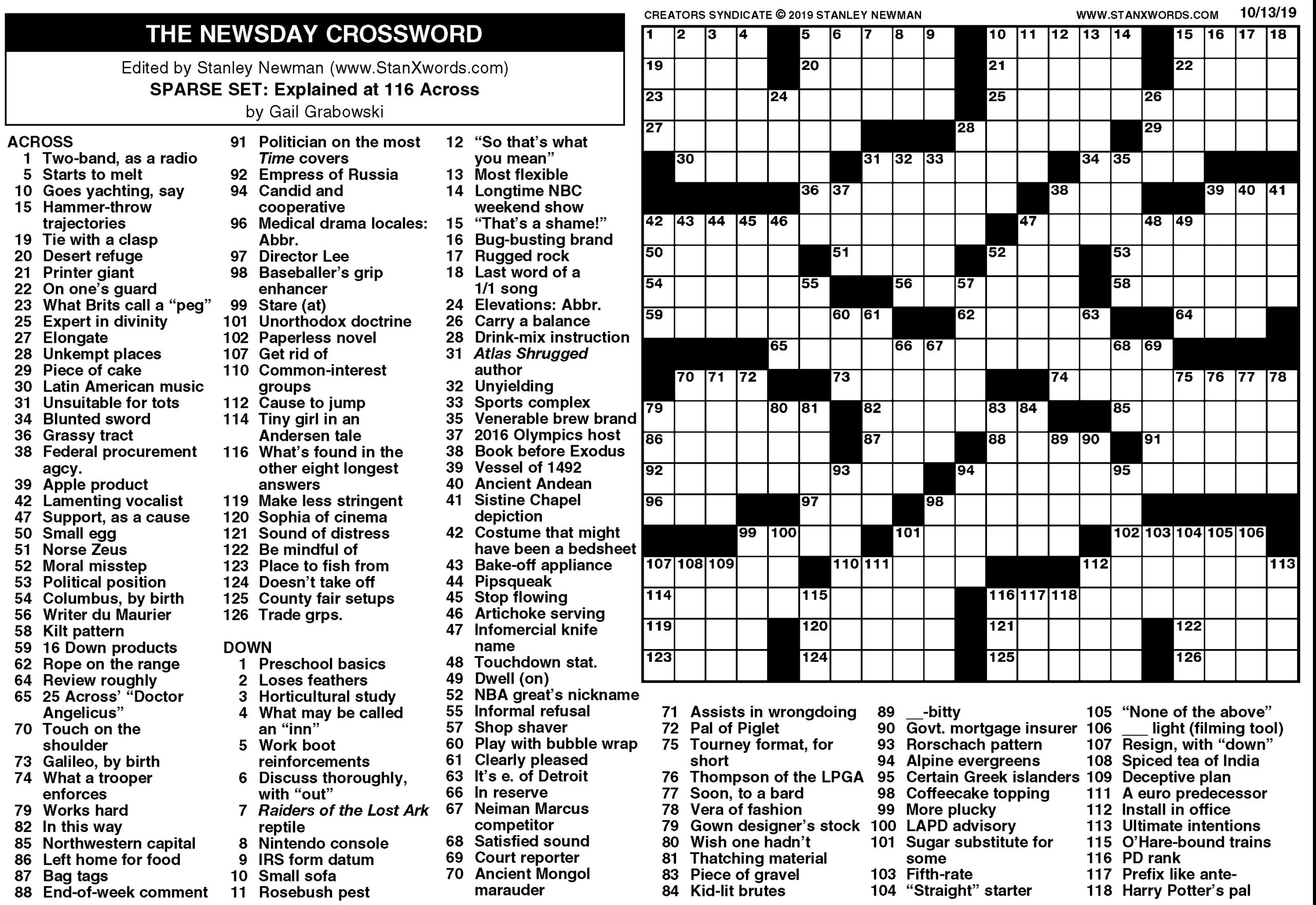The Newsday Crossword The Mountain Eagle