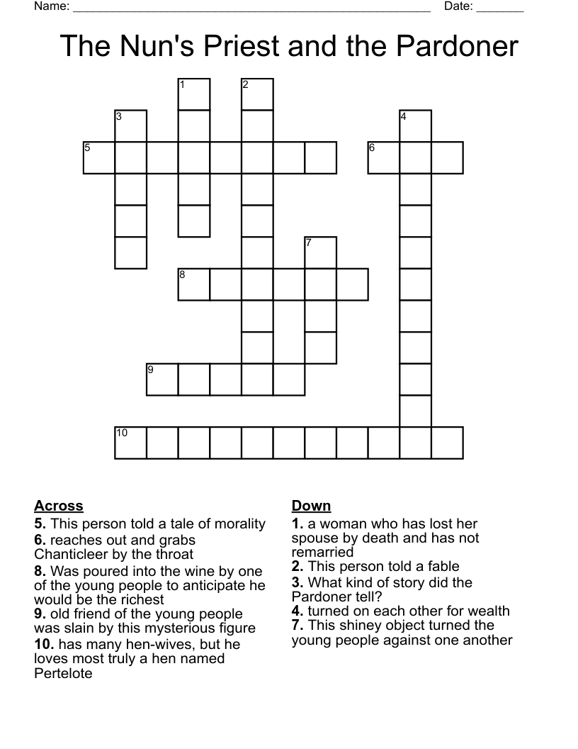 The Nun s Priest And The Pardoner Crossword WordMint