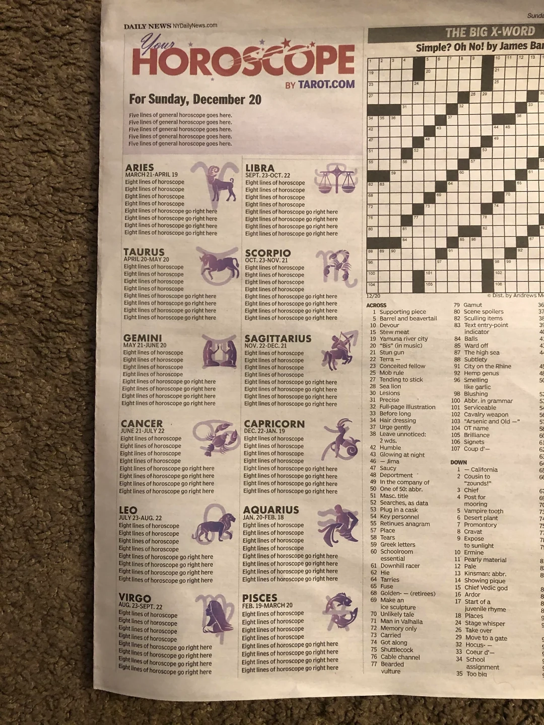 The NY Daily News s Horoscope Section Today R nyc