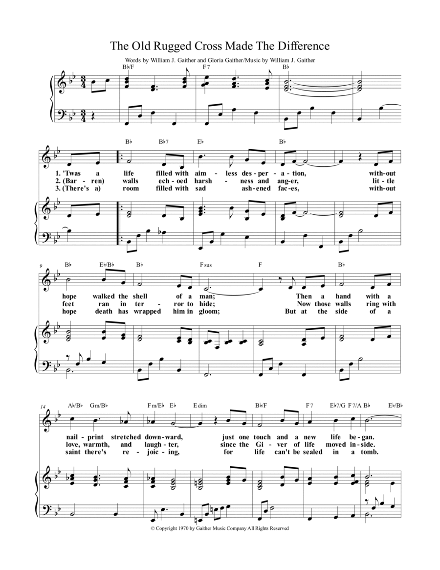 The Old Rugged Cross Made The Difference By William J Gaither Sheet Music For Piano Vocal arr David Bruce Murray At Sheet Music Direct