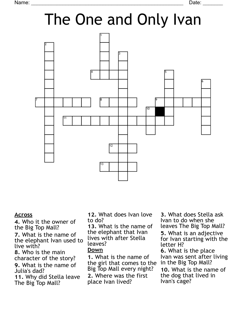 The One And Only Ivan Crossword WordMint