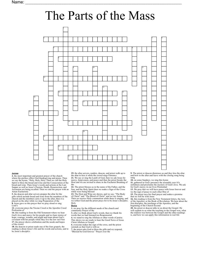 The Parts Of The Mass Crossword WordMint