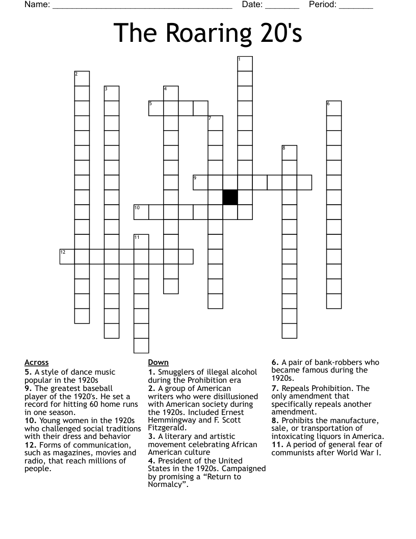 The Roaring 20 s Crossword WordMint