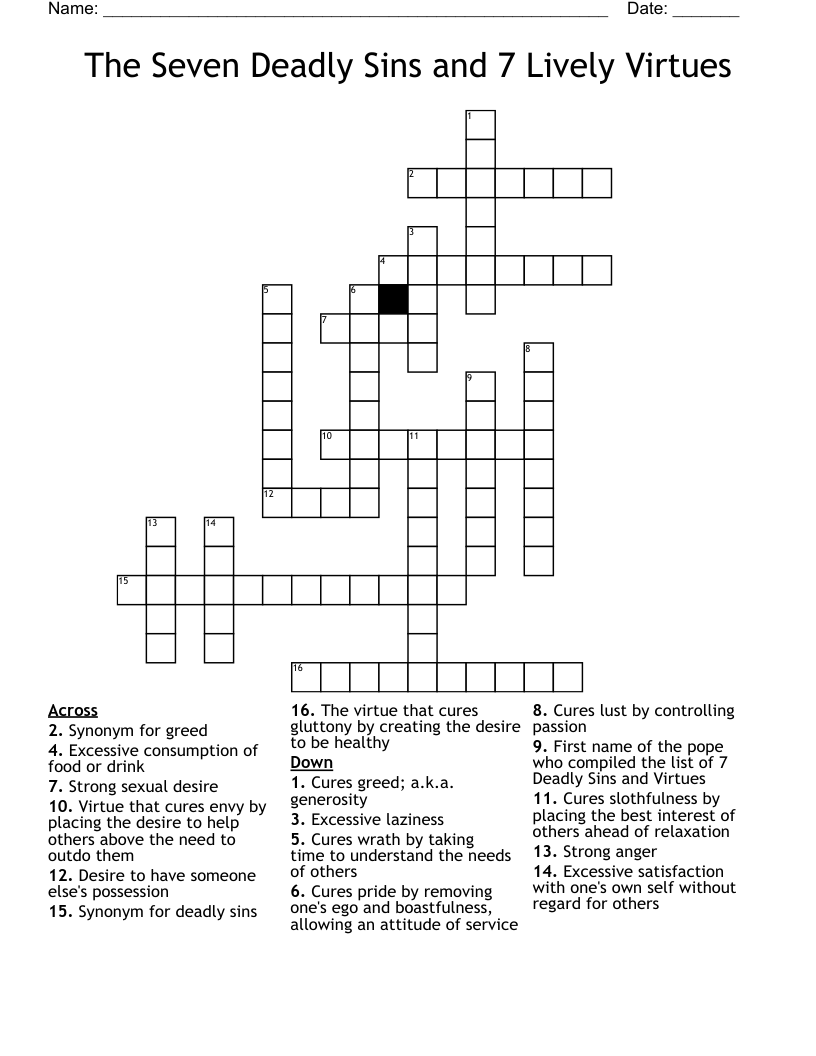 The Seven Deadly Sins And 7 Lively Virtues Crossword WordMint