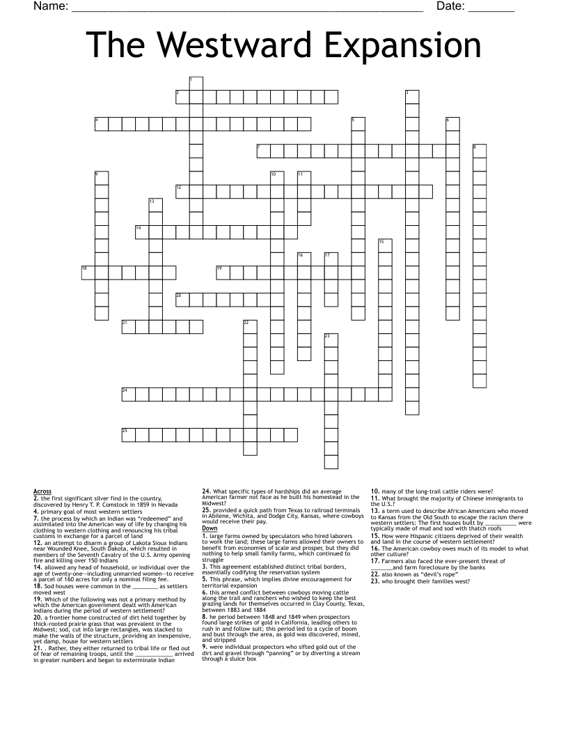 The Westward Expansion Crossword WordMint