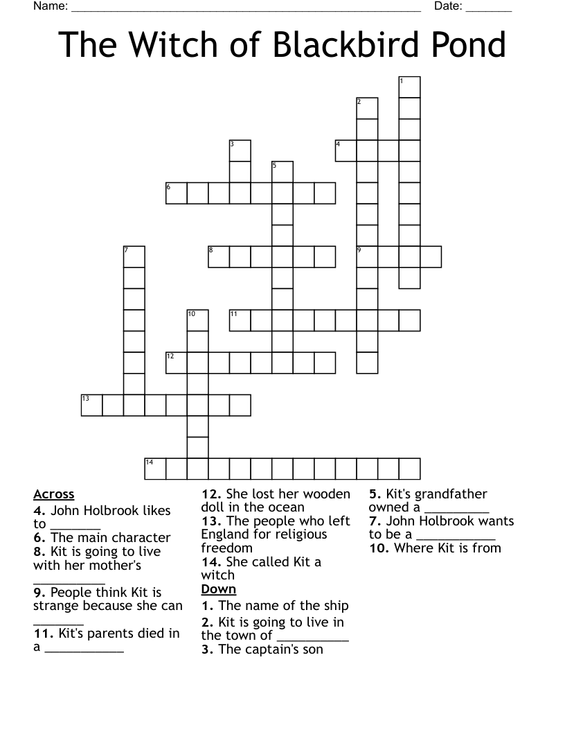 The Witch Of Blackbird Pond Crossword WordMint